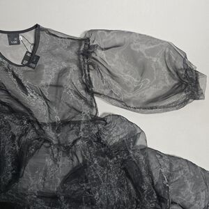 ET TIGRE Jayme black crinkle organza dress with puff sleeves M/L oversized